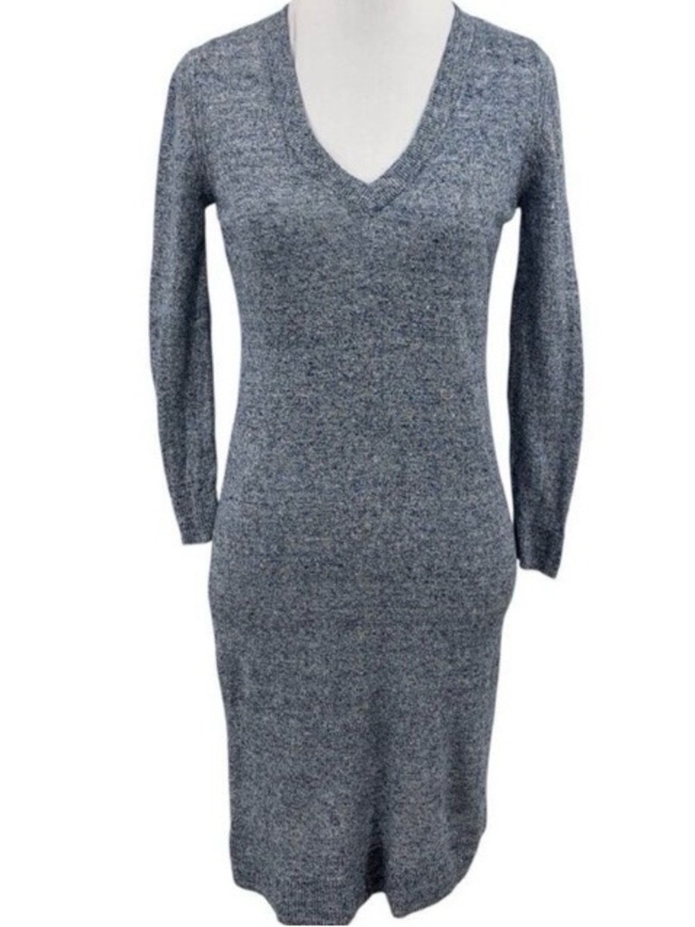 Rag & Bone V-Neck Long Sleeve Knit Sweater dress size S heather blue, 100% Linen
